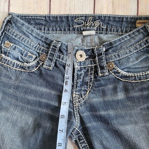 Silver Blue Medium Wash Cotton Blend Pioneer Bootcut Denim Jeans Size 25x31 - Picture 11 of 16